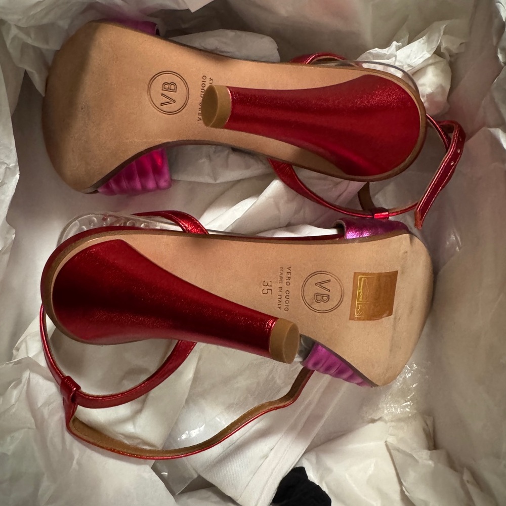 Veronica Beard Olympia Quarter Strap Sandal Pink and Red